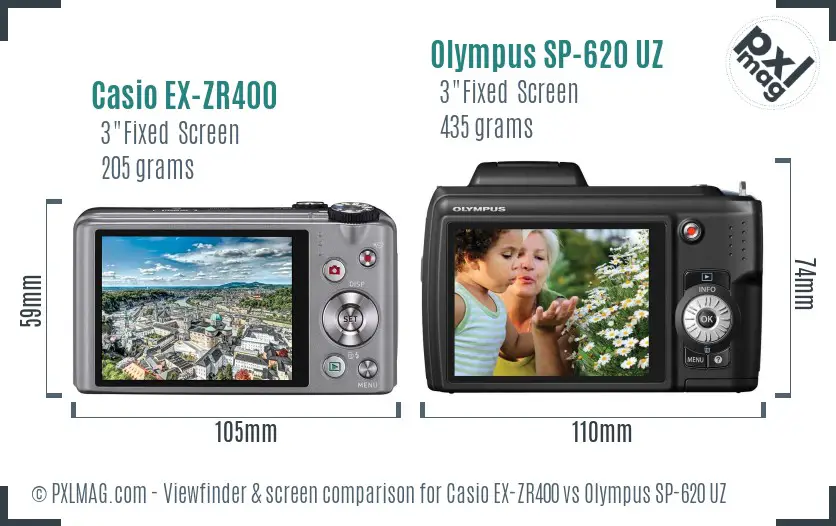 Casio EX-ZR400 vs Olympus SP-620 UZ Screen and Viewfinder comparison