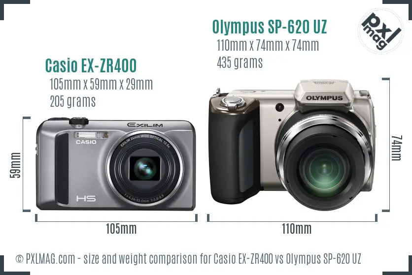 Casio EX-ZR400 vs Olympus SP-620 UZ size comparison