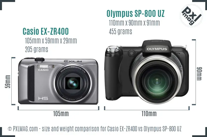 Casio EX-ZR400 vs Olympus SP-800 UZ size comparison