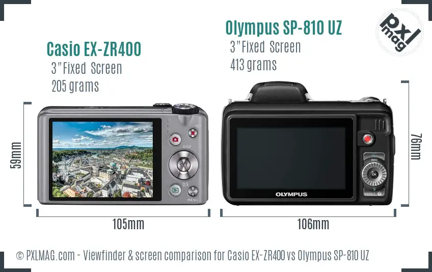 Back screen comparison of Casio EX-ZR400 and Olympus SP-810 UZ