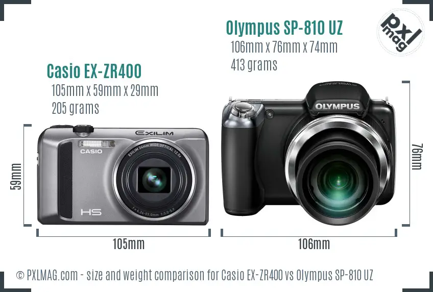 Size comparison of Casio EX-ZR400 vs Olympus SP-810 UZ