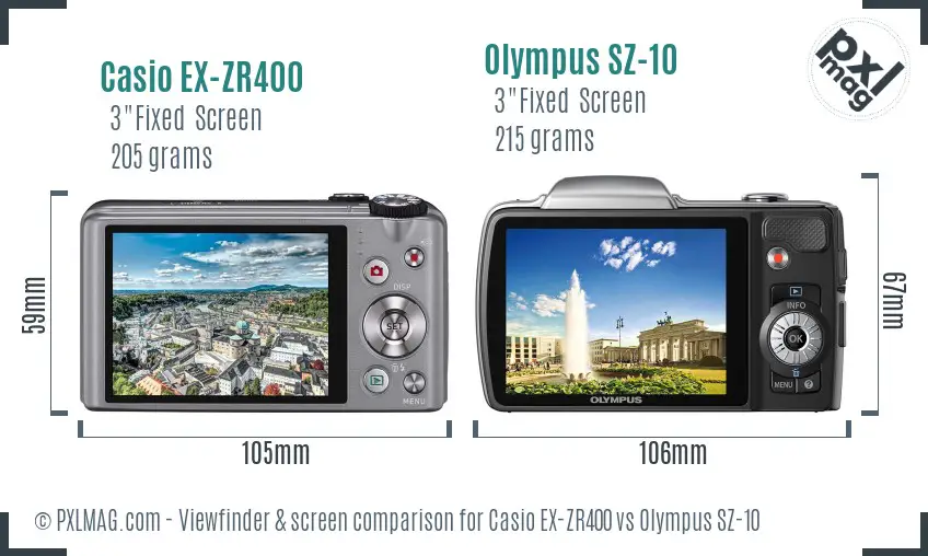 Casio EX-ZR400 vs Olympus SZ-10 Screen and Viewfinder comparison