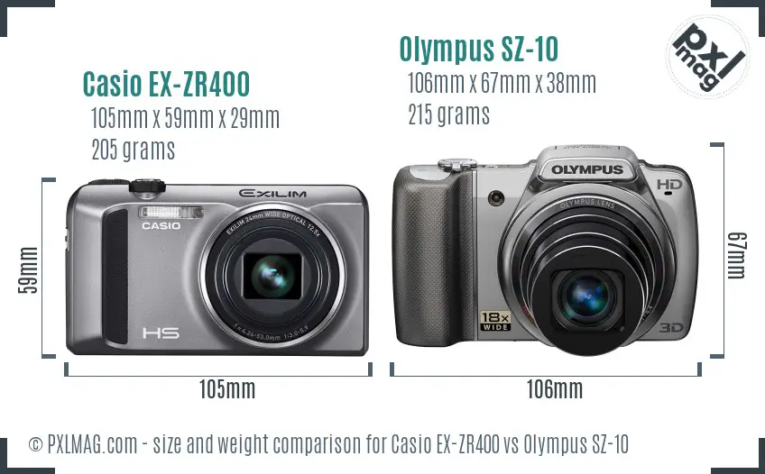 Casio EX-ZR400 vs Olympus SZ-10 size comparison Casio EX-ZR400 vs Olympus SZ-10 size comparison