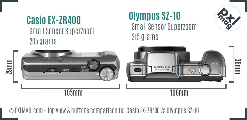 Casio EX-ZR400 vs Olympus SZ-10 top view buttons comparison