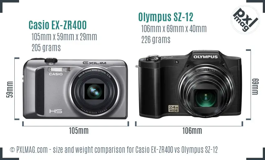 Casio EX-ZR400 vs Olympus SZ-12 size comparison Casio EX-ZR400 vs Olympus SZ-12 size comparison
