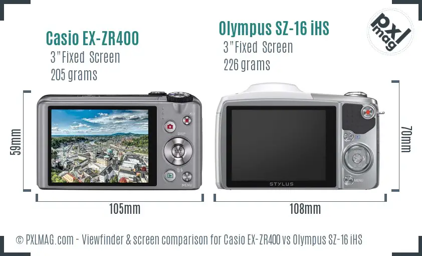 Casio EX-ZR400 vs Olympus SZ-16 iHS Screen and Viewfinder comparison