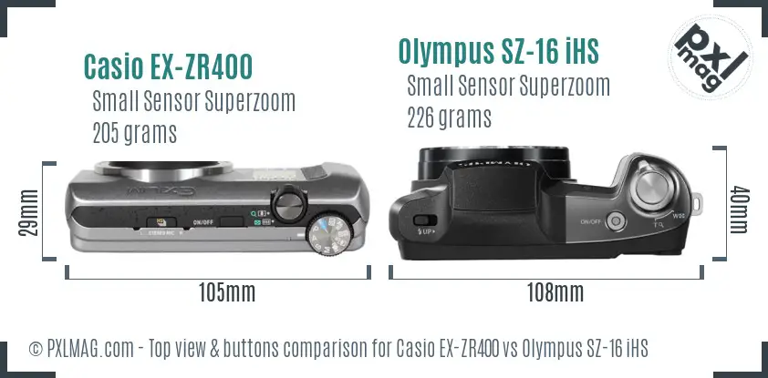 Casio EX-ZR400 vs Olympus SZ-16 iHS top view buttons comparison
