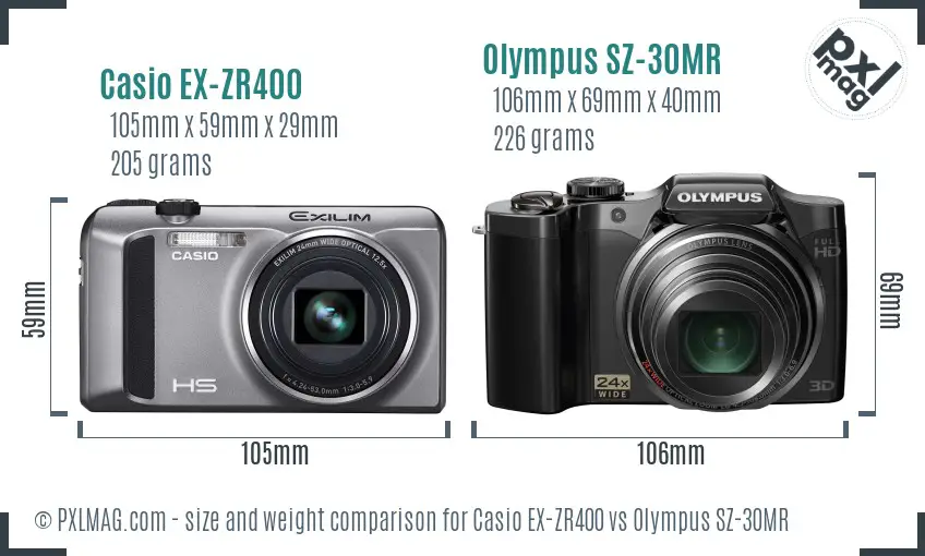 Casio EX-ZR400 vs Olympus SZ-30MR size comparison