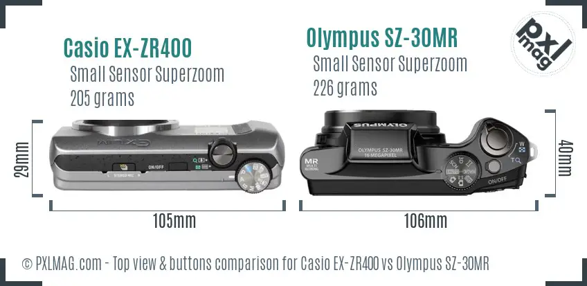 Casio EX-ZR400 vs Olympus SZ-30MR top view buttons comparison