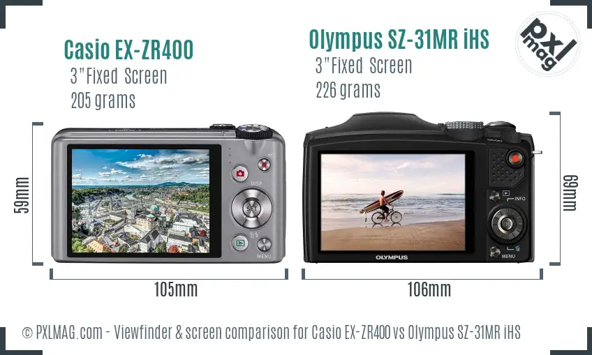 Casio EX-ZR400 vs Olympus SZ-31MR iHS Screen and Viewfinder comparison