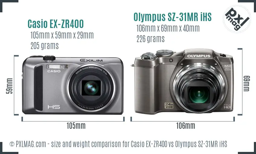 Casio EX-ZR400 vs Olympus SZ-31MR iHS size comparison