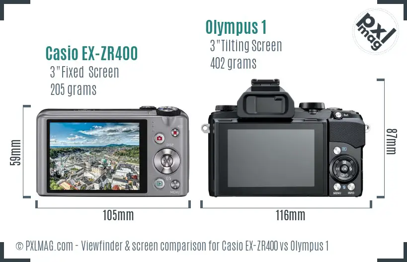 Casio EX-ZR400 vs Olympus 1 Screen and Viewfinder comparison