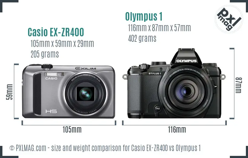 Casio EX-ZR400 vs Olympus 1 size comparison