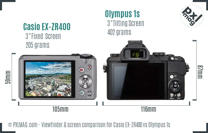 Casio EX-ZR400 vs Olympus 1s Screen and Viewfinder comparison