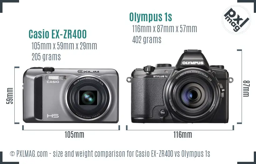 Casio EX-ZR400 vs Olympus 1s size comparison