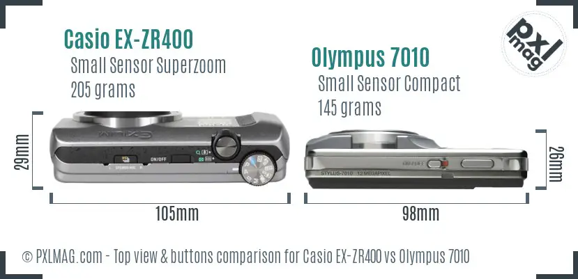 Casio EX-ZR400 vs Olympus 7010 top view buttons comparison Casio EX-ZR400 vs Olympus 7010 top view buttons comparison