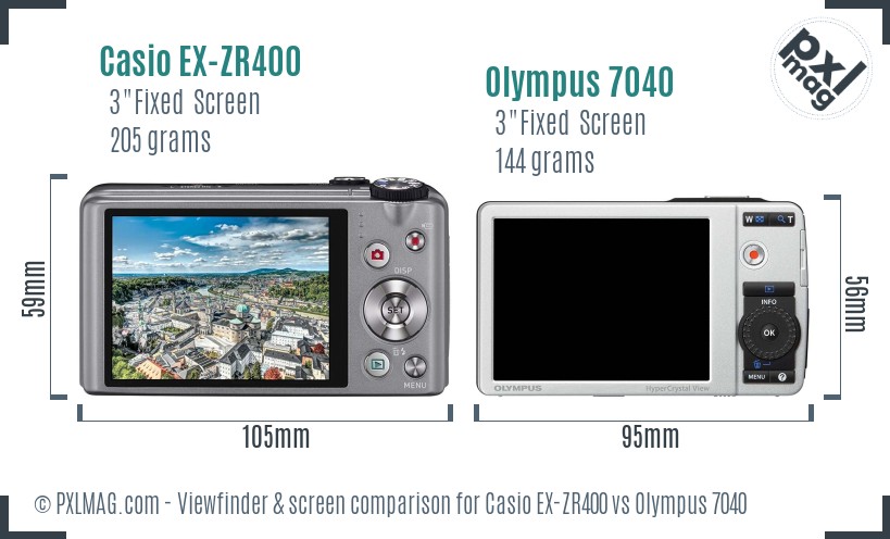 Casio EX-ZR400 vs Olympus 7040 Screen and Viewfinder comparison