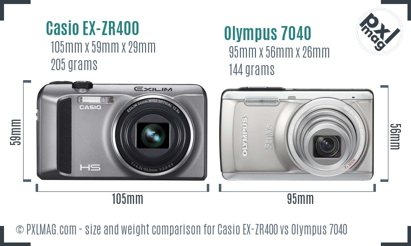 Casio EX-ZR400 vs Olympus 7040 size comparison Casio EX-ZR400 vs Olympus 7040 size comparison