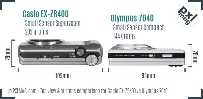 Casio EX-ZR400 vs Olympus 7040 top view buttons comparison