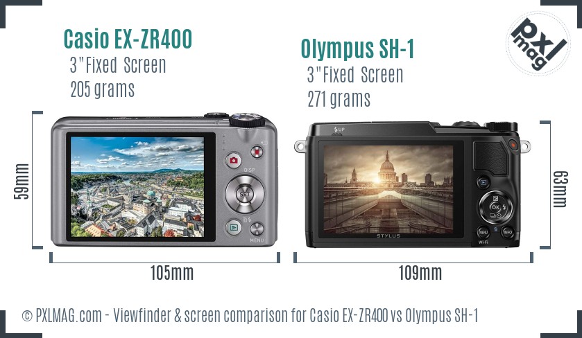 Casio EX-ZR400 vs Olympus SH-1 Screen and Viewfinder comparison