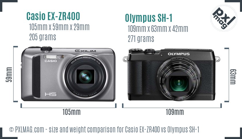 Casio EX-ZR400 vs Olympus SH-1 size comparison