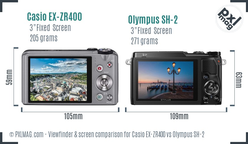 Casio EX-ZR400 vs Olympus SH-2 Screen and Viewfinder comparison