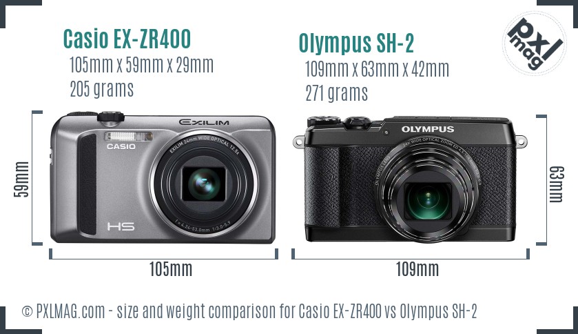Casio EX-ZR400 vs Olympus SH-2 size comparison Casio EX-ZR400 vs Olympus SH-2 size comparison