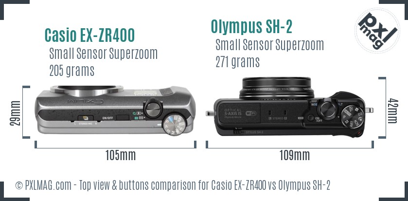 Casio EX-ZR400 vs Olympus SH-2 top view buttons comparison