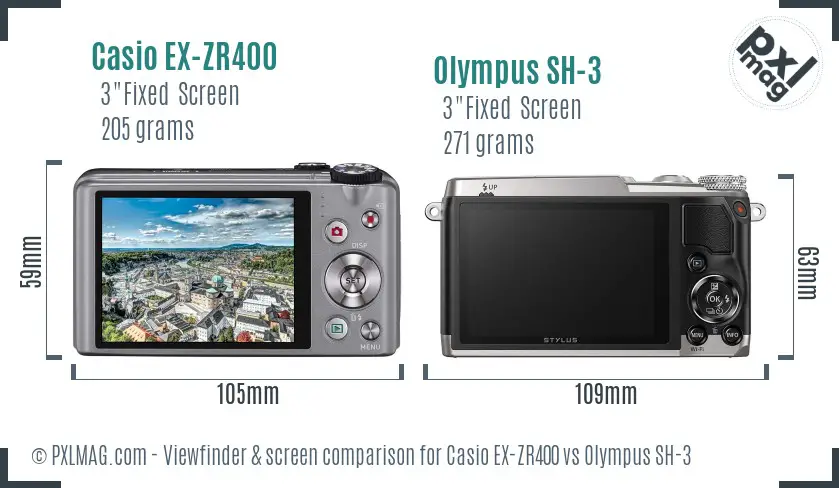 Casio EX-ZR400 vs Olympus SH-3 Screen and Viewfinder comparison