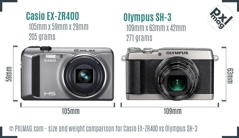 Casio EX-ZR400 vs Olympus SH-3 size comparison Casio EX-ZR400 vs Olympus SH-3 size comparison