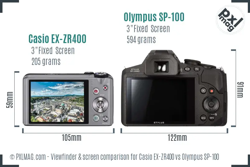 Casio EX-ZR400 vs Olympus SP-100 Screen and Viewfinder comparison