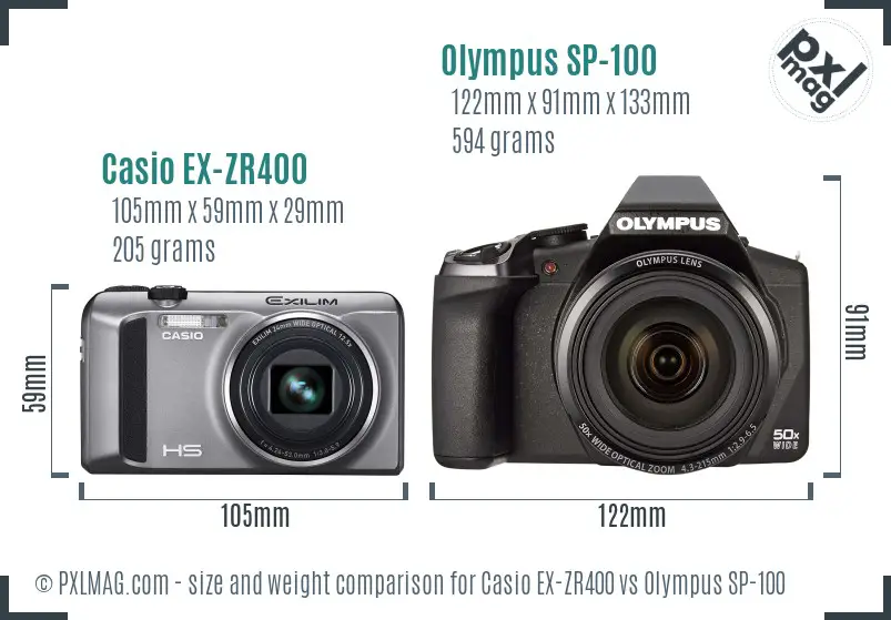 Casio EX-ZR400 vs Olympus SP-100 size comparison