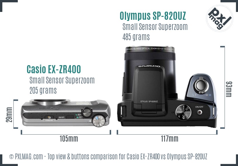 Casio EX-ZR400 vs Olympus SP-820UZ top view buttons comparison
