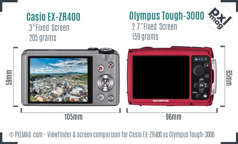 Casio EX-ZR400 vs Olympus Tough-3000 Screen and Viewfinder comparison