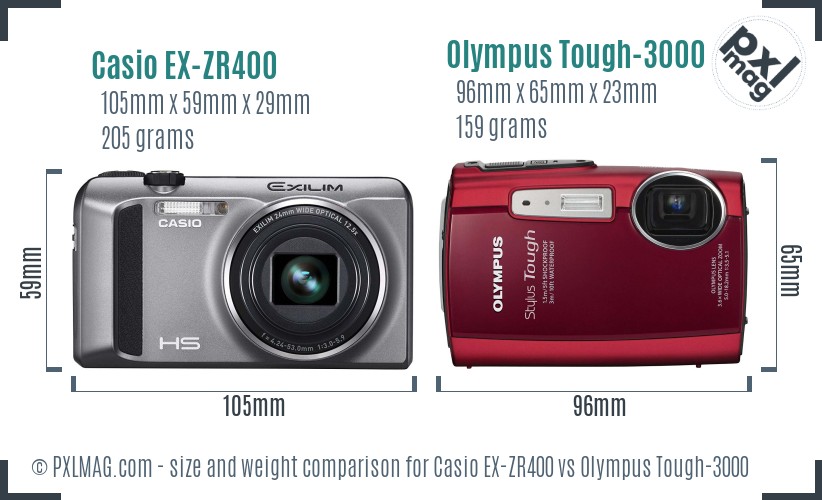 Casio EX-ZR400 vs Olympus Tough-3000 size comparison