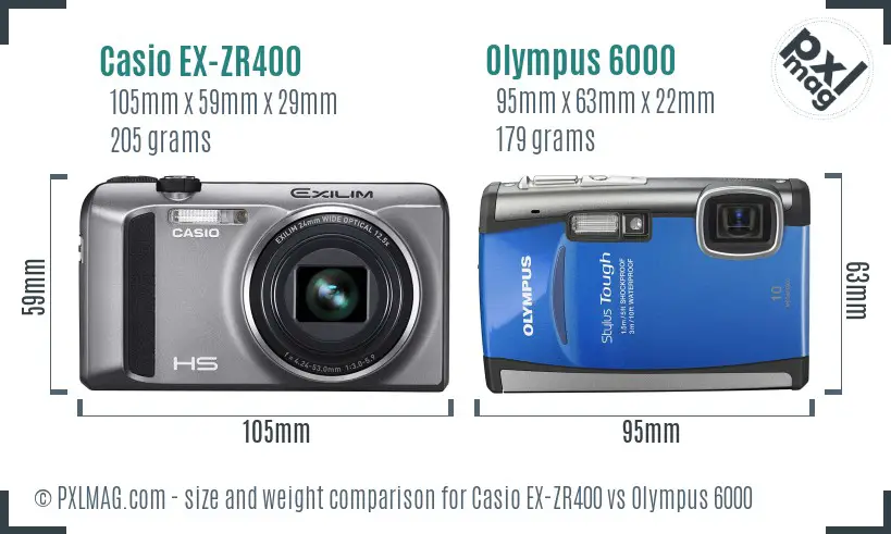 Casio EX-ZR400 vs Olympus 6000 size comparison Casio EX-ZR400 vs Olympus 6000 size comparison