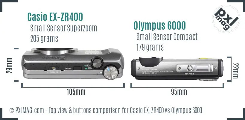 Casio EX-ZR400 vs Olympus 6000 top view buttons comparison Casio EX-ZR400 vs Olympus 6000 top view buttons comparison