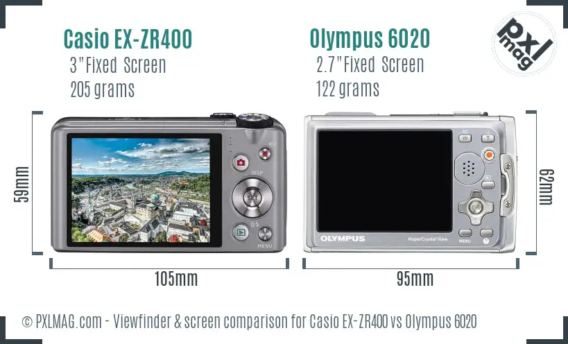 Casio EX-ZR400 vs Olympus 6020 Screen and Viewfinder comparison