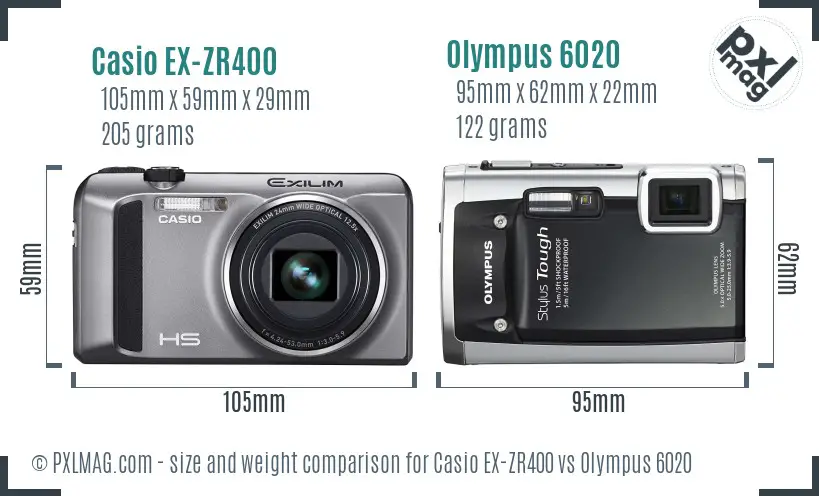 Casio EX-ZR400 vs Olympus 6020 size comparison