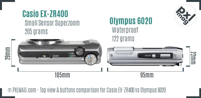 Casio EX-ZR400 vs Olympus 6020 top view buttons comparison