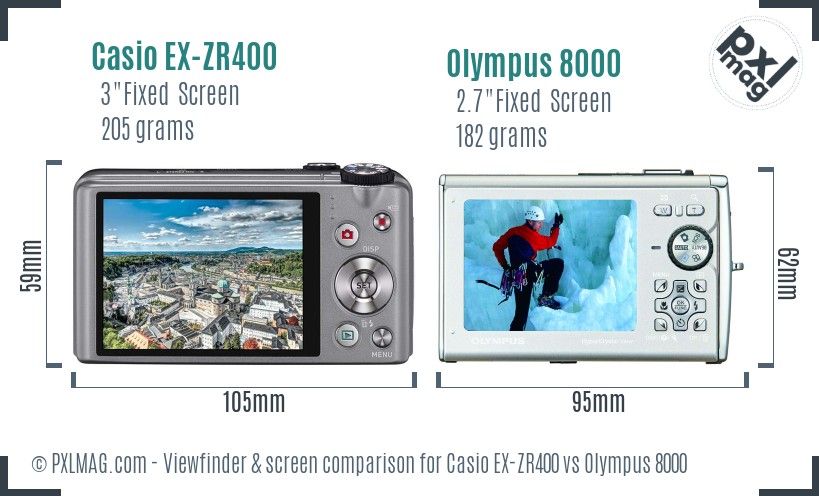 Casio EX-ZR400 vs Olympus 8000 Screen and Viewfinder comparison
