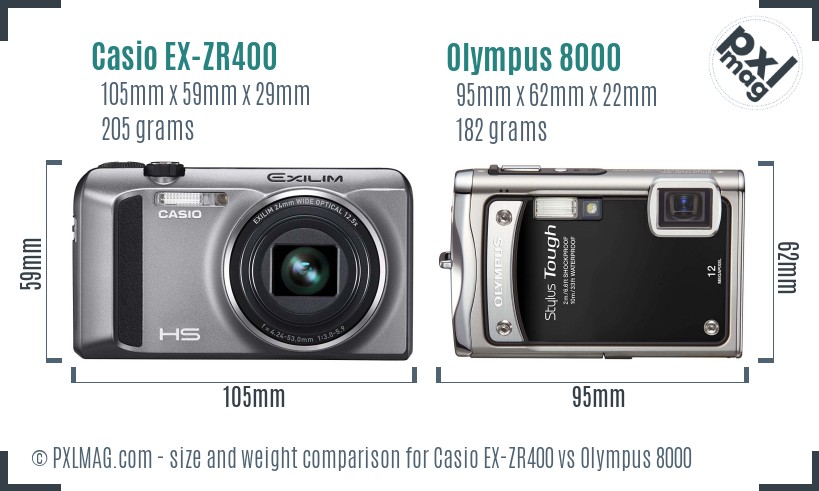 Casio EX-ZR400 vs Olympus 8000 size comparison Casio EX-ZR400 vs Olympus 8000 size comparison