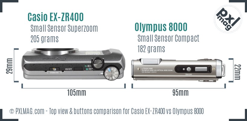 Casio EX-ZR400 vs Olympus 8000 top view buttons comparison