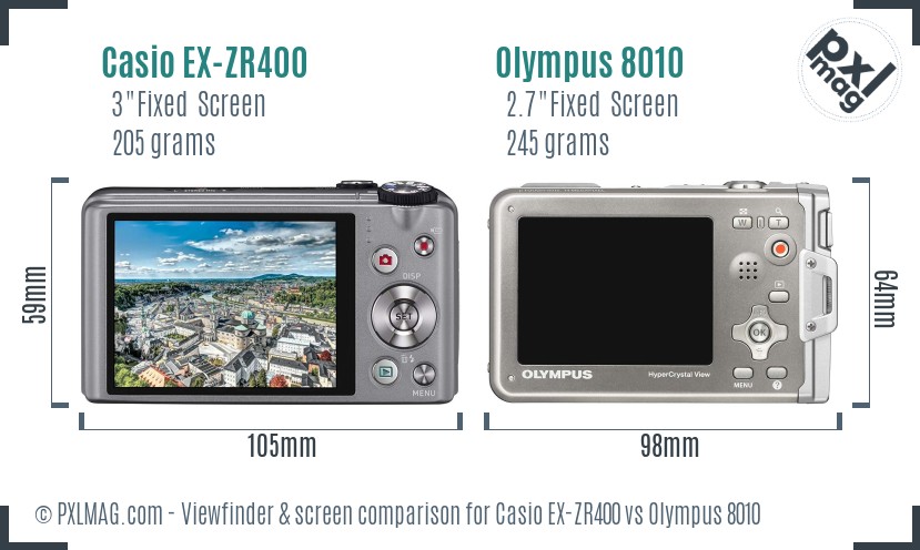 Casio EX-ZR400 vs Olympus 8010 Screen and Viewfinder comparison
