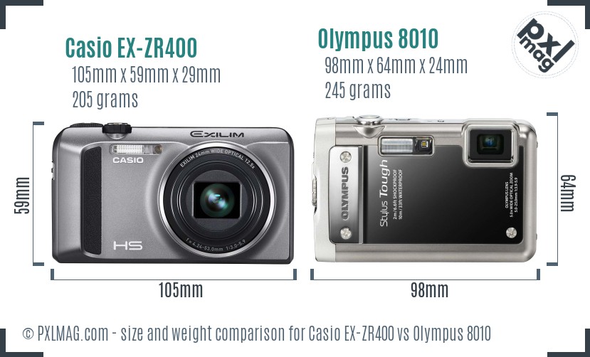 Casio EX-ZR400 vs Olympus 8010 size comparison