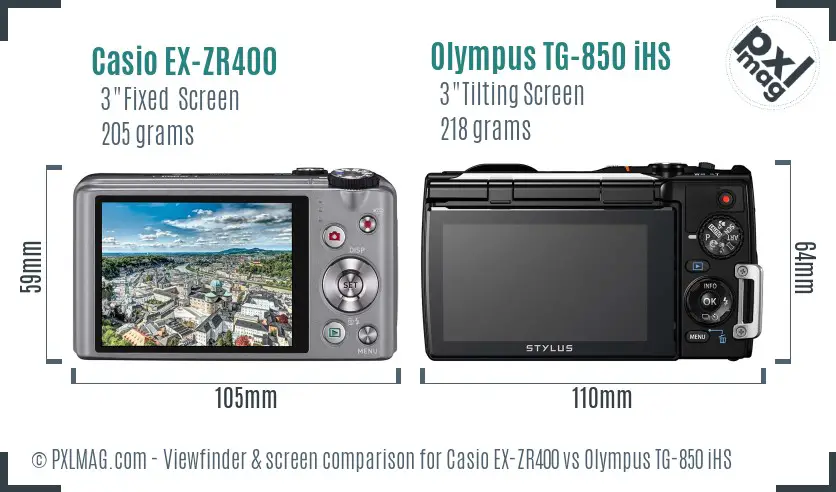 Casio EX-ZR400 vs Olympus TG-850 iHS Screen and Viewfinder comparison