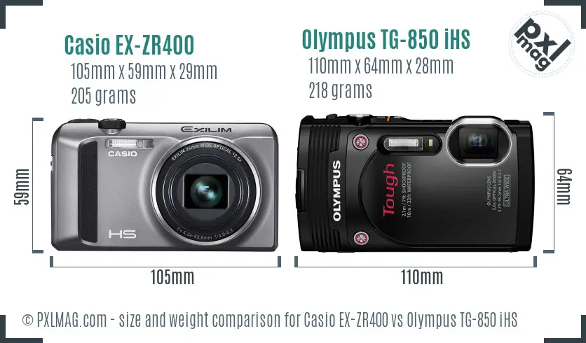 Casio EX-ZR400 vs Olympus TG-850 iHS size comparison
