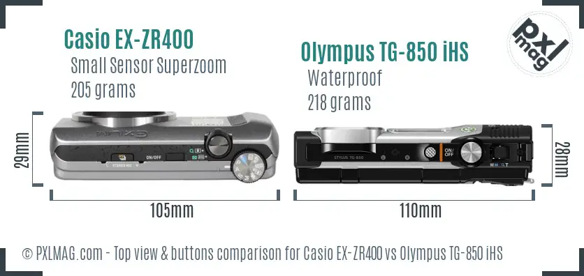 Casio EX-ZR400 vs Olympus TG-850 iHS top view buttons comparison