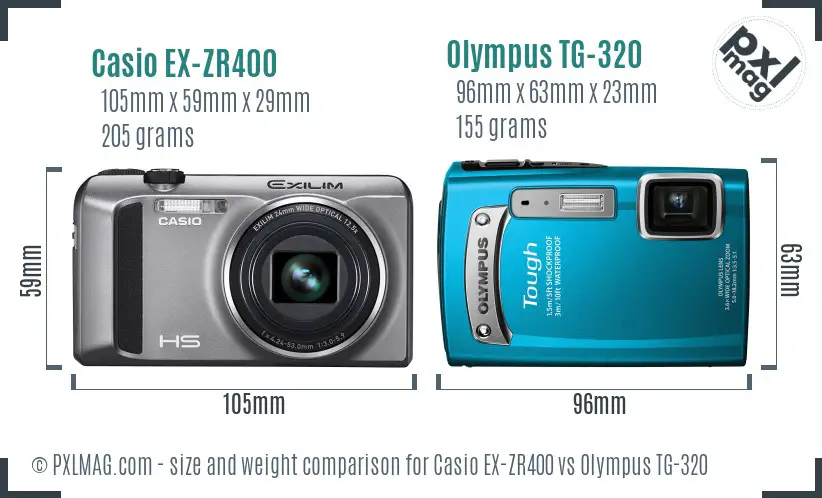 Casio EX-ZR400 vs Olympus TG-320 size comparison Casio EX-ZR400 vs Olympus TG-320 size comparison