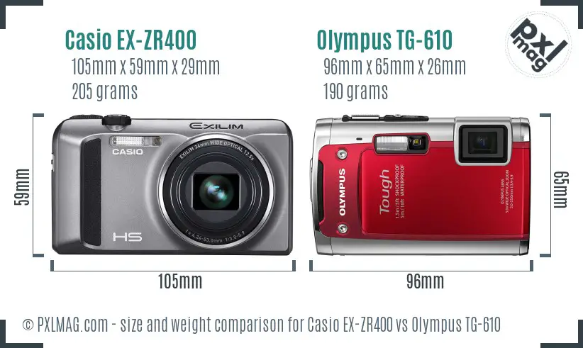 Casio EX-ZR400 vs Olympus TG-610 size comparison